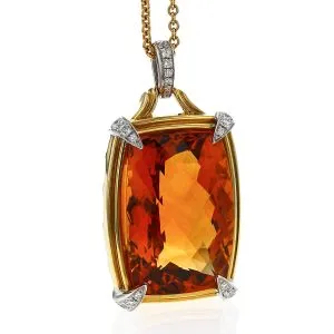 48ct checkerboard citrine pendant in 18k yellow gold.